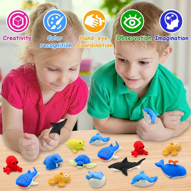 Satomoto 40 pcs Sea Animal Erasers for Kids Desk Pet, 3D Take Apart Animal Pencil Erasers for Kids Classroom Prizes, Class Treasure Box,Game Rewards,Party Favors - Image 4